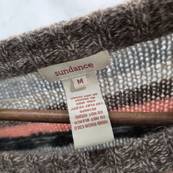 Sundance Sweater Womens Medium Brown Blue Stripe Lambswool Mohair Angora - Picture 3 of 11
